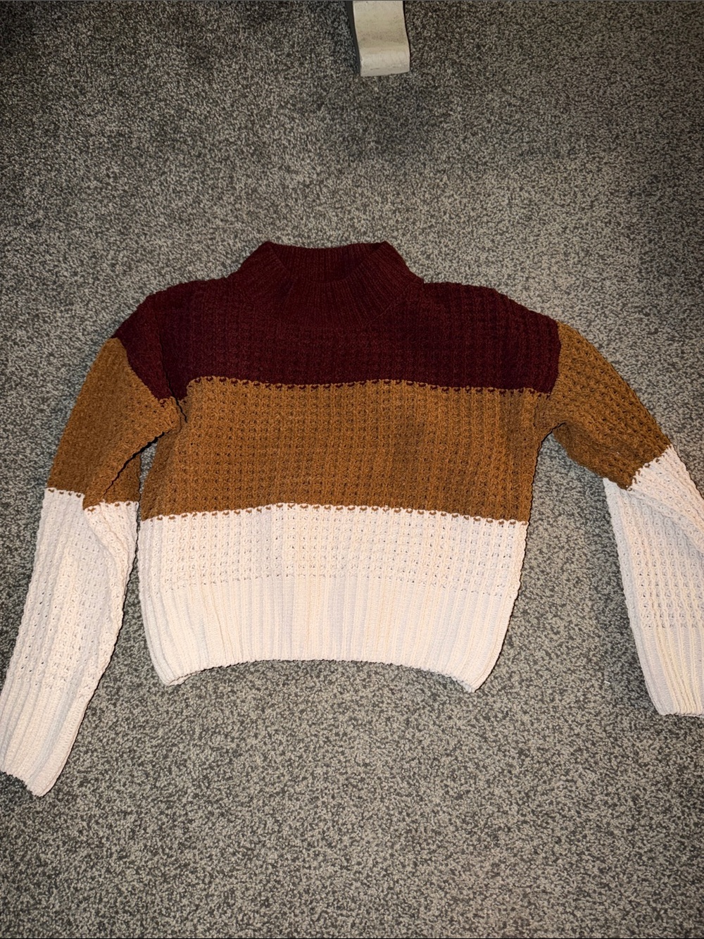 Pink Rose Colorblock Cowl Pullover - Burgundy, Mustard & Cream